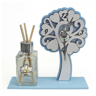 Profumatore Orologio con Albero della Vita legno Azzurro Quadrifoglio Anniversario Nozze Matrimonio Fedi Diffusore di profumo