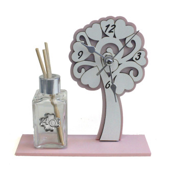 Profumatore Orologio con Albero della Vita legno Rosa Quadrifoglio 40 Anniversario Nozze Quarantesimo Compleanno Diffusore di profumo