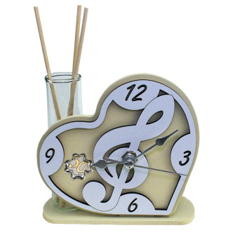Profumatore Orologio Cuore con Chiave di Violino Sol in legno Quadrifoglio 50 Anniversario Nozze Cinquantesimo Compleanno Diffusore Profumo