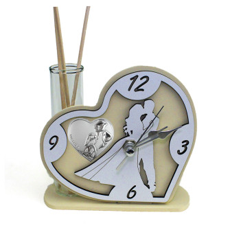 Profumatore Orologio Cuore con Coppia Sposi in legno Coppia Fedi Nuziali Nozze Matrimonio Diffusore Profumo