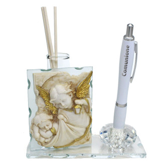 Profumatore PortaPenne in Cristallo Angelo Angioletto Bambino Prima Comunione Penna Diffusore Profumo Penna