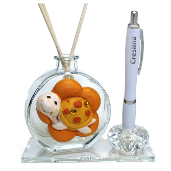 Profumatore PortaPenne in Cristallo Animali Animaletti Girasole Santa Cresima Penna Diffusore Profumo Penna