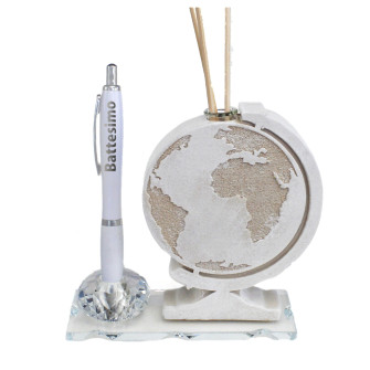 Profumatore PortaPenne in Cristallo Mondo Mappamondo Viaggi Battesimo Penna Diffusore Profumo