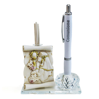 Profumatore PortaPenne in Cristallo Pergamena Bimba Calice Comunione Grappolo d'uva Vite Penna Diffusore Profumo