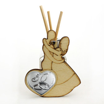 Profumatore Sposi Abbraccio Love in Legno con Cuore e Coppia Fedi Fedi 50 Anniversario D'oro Cinquantesimo Anniversario Diffusore Profumo