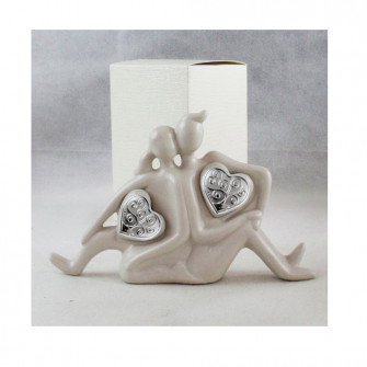 Statuina in ceramica Coppia Sposi Stilizzata Albero della Vita Cuore Icona Amore Nozze 