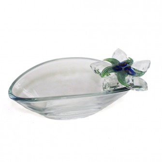 Svuotatasche Alzatina Centrotavola ventaglio in vetro con Fiore di cristallo Anniversario Nozze Matrimonio Fedi