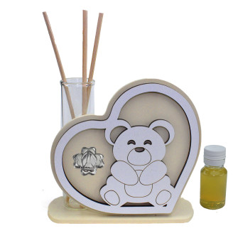 Profumatore Cuore in legno Quadrifoglio Cappello Vescovile Orsetto Nascita Battessimo Diffusore Profumo