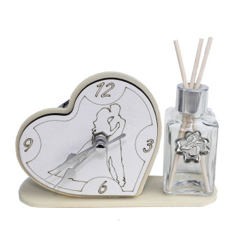 Profumatore Orologio Cuore con Coppia Sposi in legno per Nozze 25 venticinquesimo Anniversario Diffusore Profumo