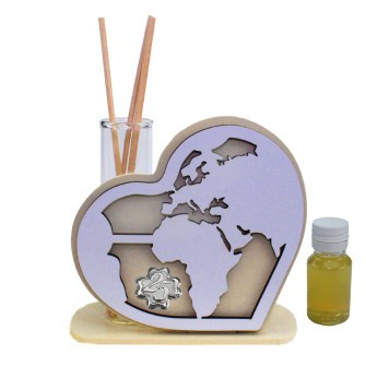 Profumatore Cuore in legno Quadrifoglio 25 venticinque Mappamondo Mondo Viaggi Nozze Anniversario Diffusore Profumo