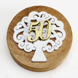 Apri Bottiglie Apribottiglie con Calamita Moderno Design Tondo in Legno + Scatolina in Bambù Albero della Vita 50 Anniversario D'oro Cinquantesimo Matrimonio Nozze