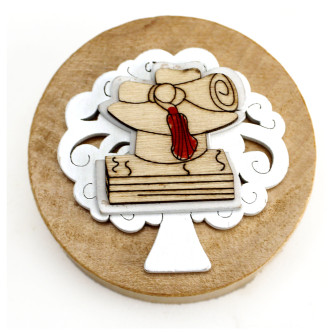 Apri Bottiglie Apribottiglie con Calamita Moderno Design Tondo in Legno + Scatolina in Bambù Albero della Vita Laurea Cappello Tocco Pergamena