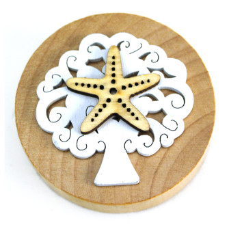 Apri Bottiglie Apribottiglie con Calamita Moderno Design Tondo in Legno + Scatolina in Bambù Albero della Vita Stella Marina Mare