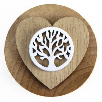 Apri Bottiglie Apribottiglie con Calamita Moderno Design Tondo in Legno + Scatolina in Bambù Cuore e Albero della Vita Nozze Matrimonio Comunione