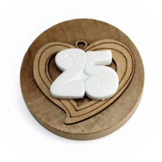 Apri Bottiglie Apribottiglie con Calamita Moderno Design Tondo in Legno + Scatolina in Bambù Cuore e Gessetto per 25 Anniversario Nozze