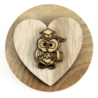 Apri Bottiglie Apribottiglie con Calamita Moderno Design Tondo in Legno + Scatolina in Bambù Cuore e Gufo Gufetto Cappello Laurea