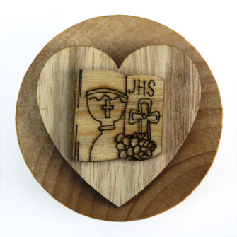Apri Bottiglie Apribottiglie con Calamita Moderno Design Tondo in Legno + Scatolina in Bambù Cuore e Libro Calice Prima Comunione
