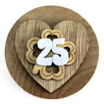 Apri Bottiglie Apribottiglie con Calamita Moderno Design Tondo in Legno + Scatolina in Bambù Cuore e Quadrifoglio Portafortuna 25 Anniversario Nozze Matrimonio Venticinquesimo