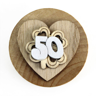 Apri Bottiglie Apribottiglie con Calamita Moderno Design Tondo in Legno + Scatolina in Bambù Cuore e Quadrifoglio Portafortuna 50 Anniversario D'oro Cinquantesimo Matrimonio Nozze