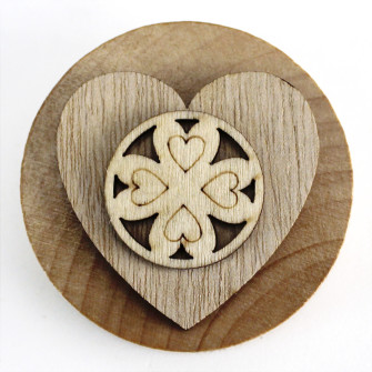 Apri Bottiglie Apribottiglie con Calamita Moderno Design Tondo in Legno + Scatolina in Bambù Cuore e Quadrifoglio Portafortuna