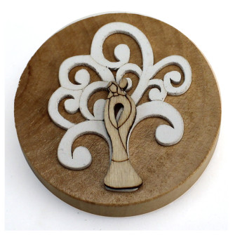 Apri Bottiglie Apribottiglie con Calamita Moderno Design Tondo in Legno + Scatolina in Bambù Life Tree Albero della Vita con Coppia Sposi Nozze Matrimonio