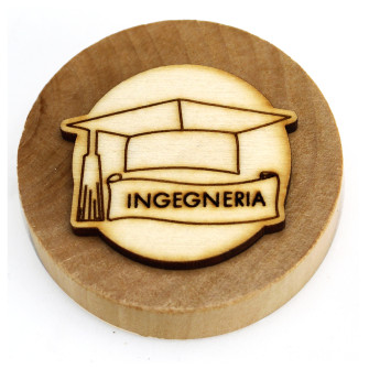 Apri Bottiglie Apribottiglie con Calamita Moderno Design Tondo in Legno + Scatolina in Bambù per Laurea Ingegneria Cappello Tocco