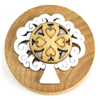 Apri Bottiglie Apribottiglie con Calamita Moderno Design Tondo in Legno + Scatolina in Bambù Quadrifoglio Portafortuna
