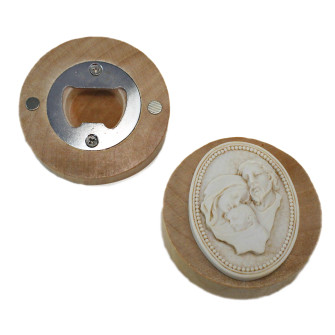Apri Bottiglie Apribottiglie con Calamita Moderno Design Tondo in Legno con Icona Sacra Famiglia