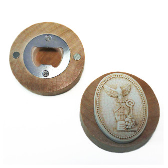 Apri Bottiglie Apribottiglie con Calamita Moderno Design Tondo in Legno con Icona Santa Cresima Grappolo d'uva Vite