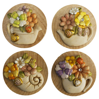 Apri Bottiglie Apribottiglie con Calamita Moderno Design Tondo in Legno con Icona Vaso Fiori Cornucopia con Coccinella