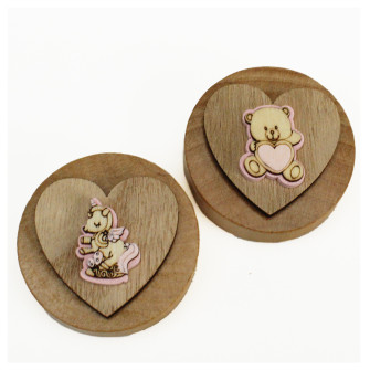 Apri Bottiglie Apribottiglie con Calamita Moderno Design Tondo in Legno Cuore Cuoricino Orso Orsetto Unicorno Rosa Bimba Nascita Battesimo Compleanno