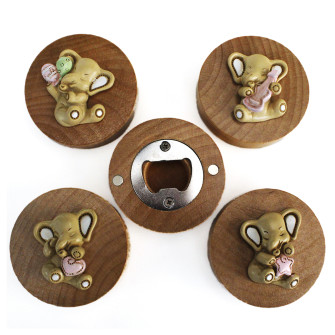 Apri Bottiglie Apribottiglie con Calamita Moderno Design Tondo in Legno Elefante Elefantino Rosa Stella Sole Luna Nascita Bimba Battesimo