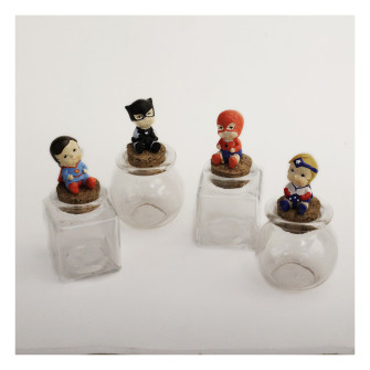 Barattolo in vetro Tondo e Quadrato con Supereroina Supereroi Baby Nascita Battesimo Comunione Portaconfetti