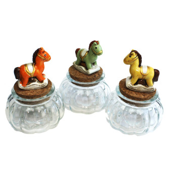 Barattolo in vetro tondo Portaconfetti Cavalluccio a Dondolo Nascita Battesimo Compleanno Segnaposto Confettata