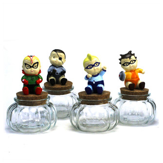 Barattolo in vetro tondo Portaconfetti con Supereroi Baby Nascita Bimbo Battesimo Comunione Compleanno Segnaposto Confettata