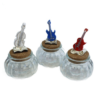 Barattolo in vetro tondo Portaconfetti Musica Violino Chitarra Elettrica Basso Laurea Battesimo Nozze Comunione Matrimonio Segnaposto Confettata