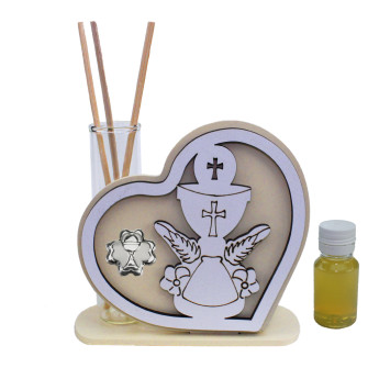 Profumatore Cuore in legno Quadrifoglio Ali Calice Croce Vescovile Battesimo Cresima Matrimonio Nozze Diffusore Profumo