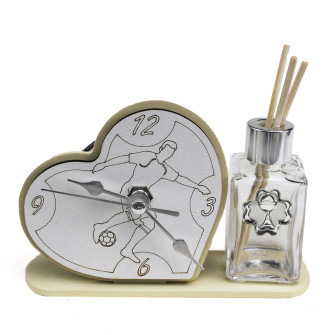 Profumatore Orologio Cuore con Calciatore Giocatore Calcio Football in legno Calice Nascita Anniversario Diffusore Profumo
