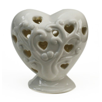 Cuore con Luce Lampada Lume Ceramica Bianca Matrimonio Nozze Coppia Innamorati Albero della Vita