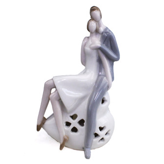 Cuore in Porcellana Coppia Sposi con Luce LED Lampada Lume Nozze Matrimonio Anniversario