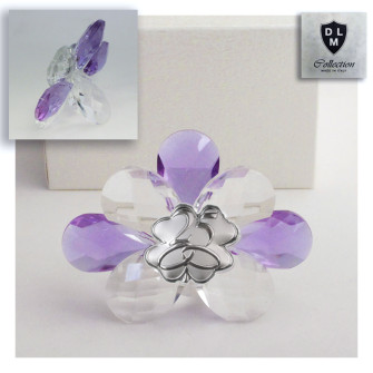 Icona Fiore in Cristallo con Quadrifoglio Coppia Fedi 25 Anniversario Nozze d'Argento Venticinquesimo