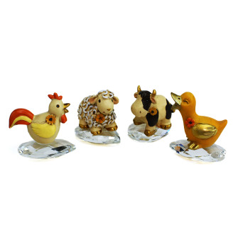 Icona in cristallo e Resina Animali Animaletti Gallo Anatra Mucca Pecorella Battesimo Comunione Compleanno Battesimo Segnaposto