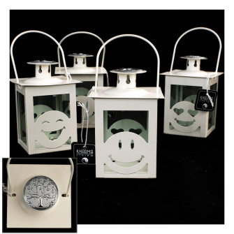 Lanterna Bianca Faccine Emoticon Smile con Icona Albero della Vita Kharma Living Shabby Chic