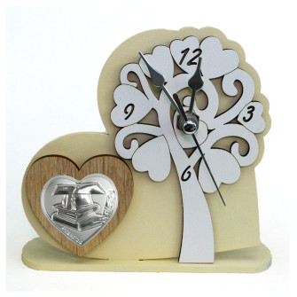 Orologio con Albero della Vita in rilievo legno Cuore Laurea Cappello Pergamena Tesi da Scrivania