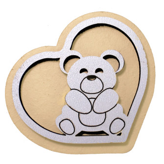 Calamita Magnete Cuore in legno Orsetto Orso Confettata Segnaposto