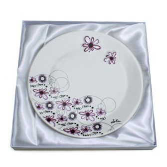Piatto Centritavola Moderno Bianco in Porcellana con Fiori Colorati Geometrico Decorativo