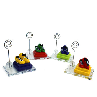 Portafoto Memo Clip in Cristallo Football Calcio Scarpette Battesimo Comunione Confettata Segnaposto