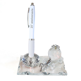 PortaPenne in Cristallo con con Carrozza simile Cenerentola con Cavallo e Zucca Cinderella Story Penna 25 Anniversario di Nozze Matrimonio