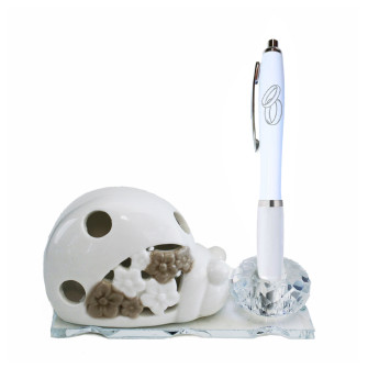 PortaPenne in Cristallo con Lumaca Chiocciola in Porcellana Penna Fedi Anniversario Nozze Matrimonio