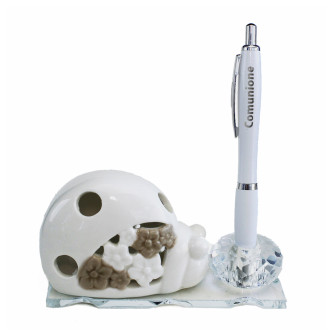 PortaPenne in Cristallo con Lumaca Chiocciola in Porcellana Penna Prima Comunione